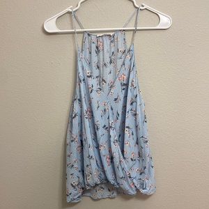 LUSH Cross Front Light Blue Floral Blouse Size L